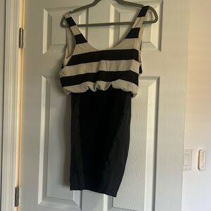 Black and White Striped Dress - Tight Black Skirt - Size 2